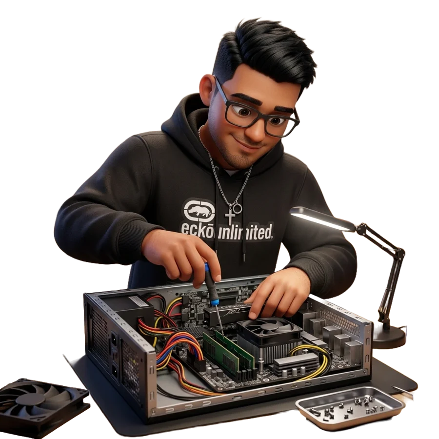 Avatar do Túlio montando e consertando um computador